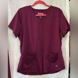 Grey's Anatomy Short Sleeve V-Neck Scrub Top - Burgundy